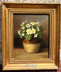 Antique painting signed. Bouquet of Flowers. Oil painting on wood panel.