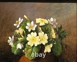 Antique painting signed. Bouquet of Flowers. Oil painting on wood panel.