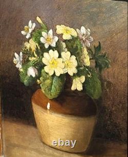 Antique painting signed. Bouquet of Flowers. Oil painting on wood panel.