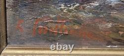 Antique signed painting. Seascape. Oil painting on wooden panel
