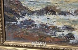 Antique signed painting. Seascape. Oil painting on wooden panel
