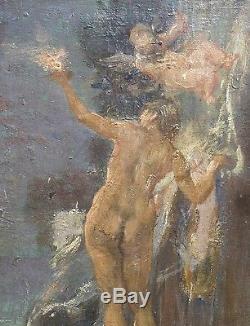 Antoine Calbet Table Hsp Painting Original Nude Female And Angel / Rare +++