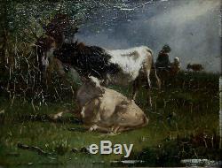Antonio Cordero Cortes 1827-1908. Beautiful Barbizon & Cow & Bull In A Meadow