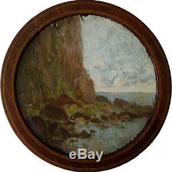 Antony Beauger Cliffs White Cape 1876 Oil On Wood Circle Diameter 11.3cm