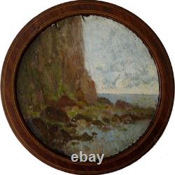 Antony Beauger Cliffs of Cape Blanc 1876 Oil on wood diameter circle 11.3 cm