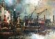 Armand Lourenco. Hst Painting. Scene Of Paris - Boats At The Quay / French Painting