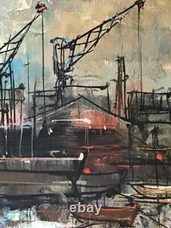 Armand LOURENCO. HST Painting. Scene of Paris - Boats at the Quay / French Painting