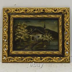 Around 1880-1900 Ancient Oil Painting Landscape With A House 24x20 CM