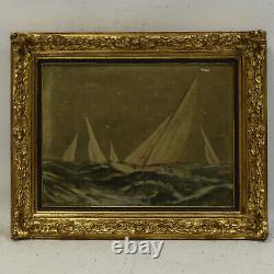 Around 1900-1950 Ancient Oil Painting Sailing Boats At Sea 51x41 CM