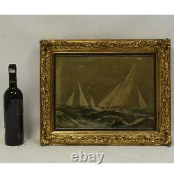 Around 1900-1950 Ancient Oil Painting Sailing Boats At Sea 51x41 CM