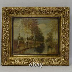 Around 1930-1950 Ancient Oil Painting Landscape With River 36x31cm