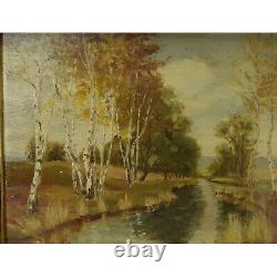 Around 1930-1950 Ancient Oil Painting Landscape With River 36x31cm