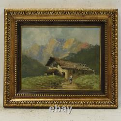 Around 1930-1950 Ancient Oil Painting Mountain Landscape 40x35 CM