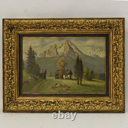 Around 1930/50 Ancient Oil Painting Mountain Landscape 40x31 CM