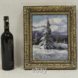 Around 1950-1960 Ancient Oil Painting Alpine Winter Landscape 38x31 CM