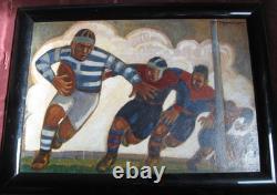 Art Deco sports poster: Racing Rugby vs Stade Français, Henri Mercier, 1920s-30s