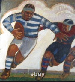 Art Deco sports poster: Racing Rugby vs Stade Français, Henri Mercier, 1920s-30s