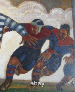Art Deco sports poster: Racing Rugby vs Stade Français, Henri Mercier, 1920s-30s