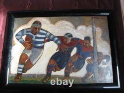 Art Deco sports poster: Racing Rugby vs Stade Français, Henri Mercier, 1920s-30s