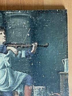 Artist to Identify Oil on Wood Signed and Dated Violinist XIX