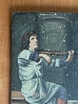 Artist to Identify Oil on Wood Signed and Dated Violinist XIX