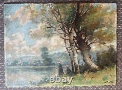 Artist to be identified Large Oil on Wood Signed Lavandières XX