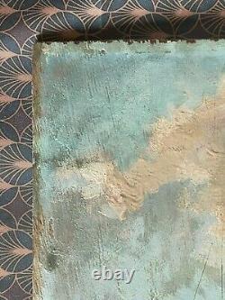 Artist to be identified Large Oil on Wood Signed Lavandières XX