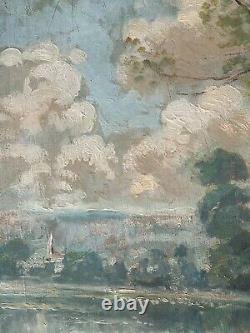 Artist to be identified Large Oil on Wood Signed Lavandières XX