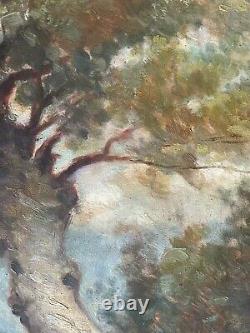 Artist to be identified Large Oil on Wood Signed Lavandières XX