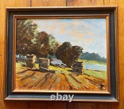 Artist to identify Oil on wood Signed The Millstones 1987