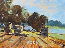 Artist to identify Oil on wood Signed The Millstones 1987