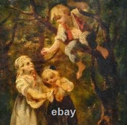 Attributed to LANFANT DE METZ Young Children in the Woods Oil Painting on Canvas