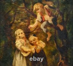 Attributed to LANFANT DE METZ Young Children in the Woods Oil Painting on Canvas