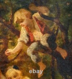 Attributed to LANFANT DE METZ Young Children in the Woods Oil Painting on Canvas
