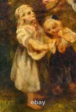 Attributed to LANFANT DE METZ Young Children in the Woods Oil Painting on Canvas