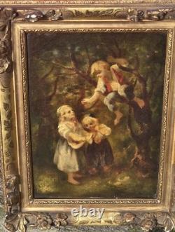 Attributed to LANFANT DE METZ Young Children in the Woods Oil Painting on Canvas