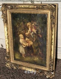 Attributed to LANFANT DE METZ Young Children in the Woods Oil Painting on Canvas