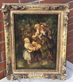 Attributed to LANFANT DE METZ Young Children in the Woods Oil Painting on Canvas