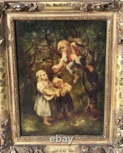 Attributed to LANFANT DE METZ Young Children in the Woods Oil Painting on Canvas