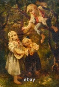 Attributed to LANFANT DE METZ Young Children in the Woods Oil Painting on Canvas