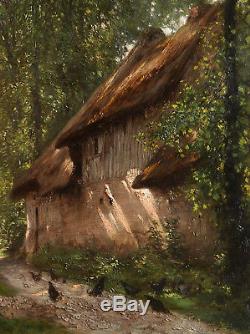 Auguste Joseph Delessard Landscape Painting Hens Cottage Forest Normandy Road