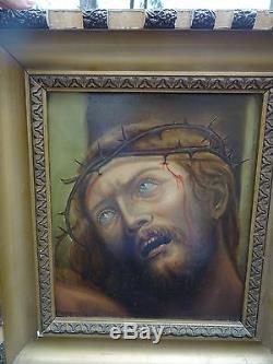 Austrian School Superb Portrait Of Christ Oil / Wood Signed K. Reichrath