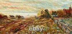 Autumn Village Landscape with Church, Oil on Wood, Signed EB 94