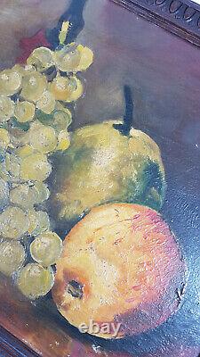 B. Heubert Still life with fruits 19th century Oil on wood painting light composition