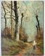 Barbizon School Original Antique Landscape Garden Oil Painting, Signed