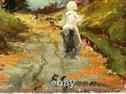 Barbizon School Original Antique Landscape Garden Oil Painting, Signed