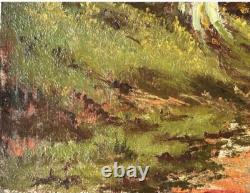 Barbizon School Original Antique Landscape Garden Oil Painting, Signed