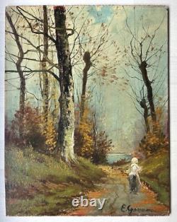 Barbizon School Original Antique Landscape Garden Oil Painting, Signed