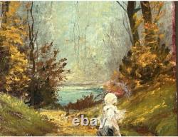 Barbizon School Original Antique Landscape Garden Oil Painting, Signed