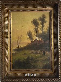 Barbizon School Original Antique Landscape Oil Canvas Painting, Forest, Framed
